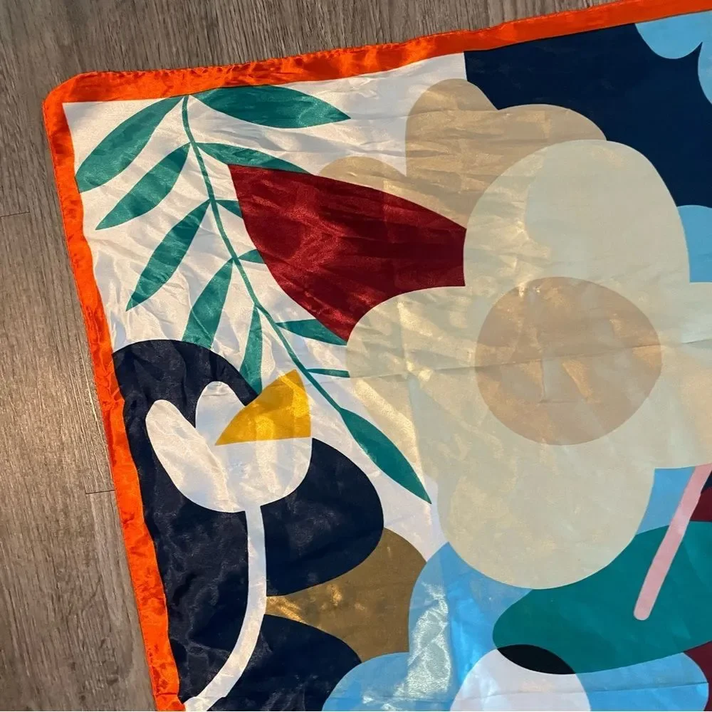 Floral Print Multi Color Satin Silky Square Scarf
